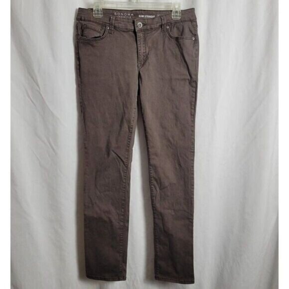 Sonoma Denim - Sonoma Life & Style Pants Slim Straight sz 10 Brown 5 pocket soft cotton EUC